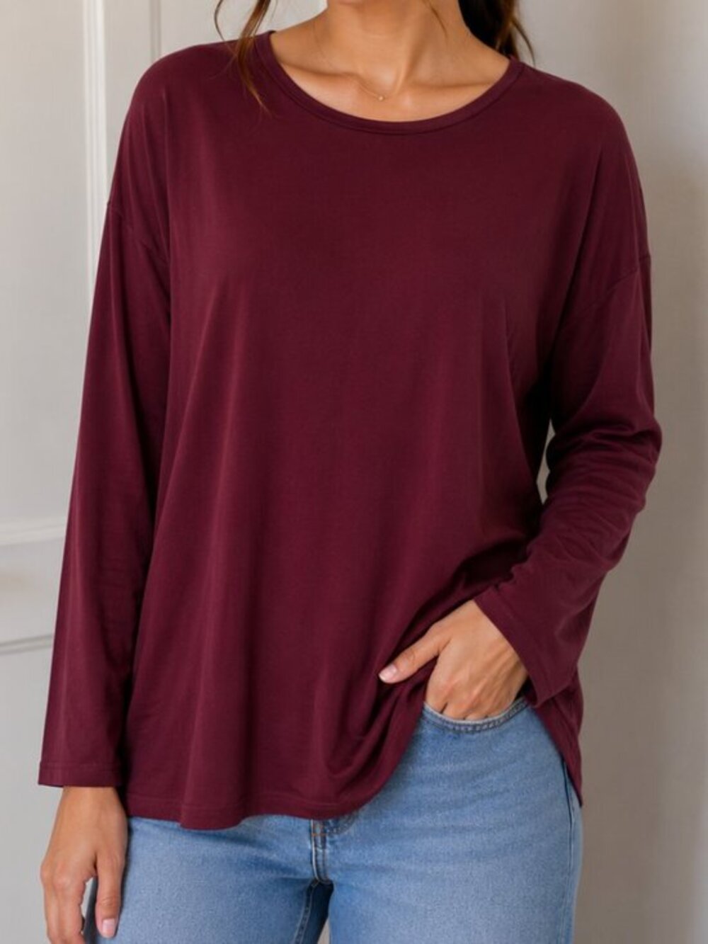 Women's Burgundy Long Sleeve Top long top size small over size